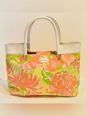 Lilly Pulitzer Large Canvas Yellow Pink Green Orange Floral Tote